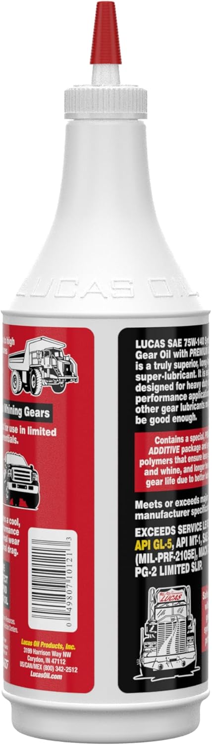 Lucas Oil 10121 SAE 75W-140 Synthetic Gear Oil/Transmission and Differential Lube - 1 Quart (Pack of 3)