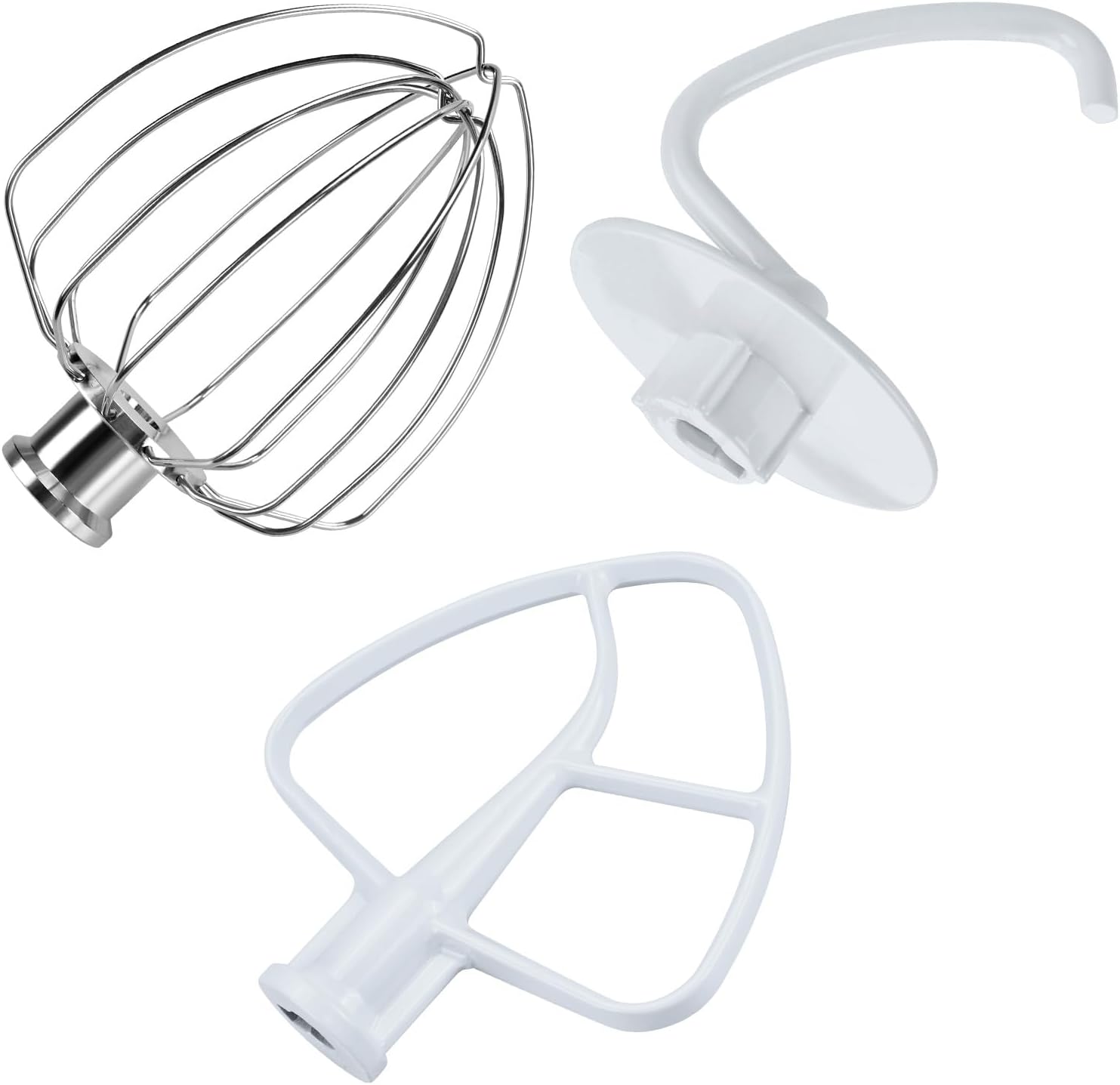 3 Piece Kit Attachments for KitchenAid 4.5-5 Quart Tilt-Head Stand Mixers Artisan Series & Classic Series by MMOBIEL - Aluminum K45 6-Wire Whip, Flat Beater and Dough Hook - Hand Wash Only