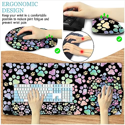 Image of LIMKRIAN Dog Paw Mouse Pad Set XXL Large Desk Mat Pad, Cute Office Decor | Ergonomic Mousepad Wrist Rest, Computer Keyboard Mat, Wrist Support, Coaster, Home Office Supplies Desk Decor Accessories
