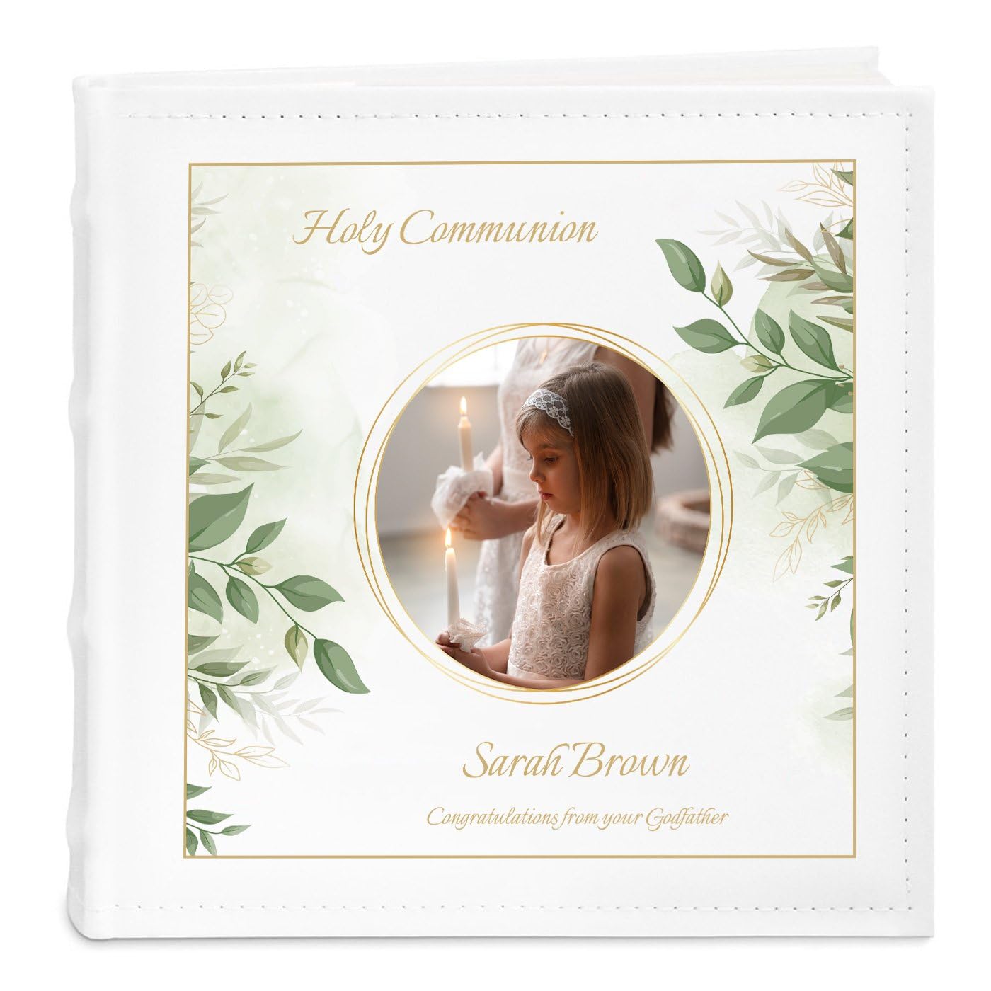 Maverton Girls Idyllic Slip-In Photo Album - Holy Communion Memento - Engravable White Cover With Elegant Design - Up To 200 Images - Personalized First Holy Communion Gift