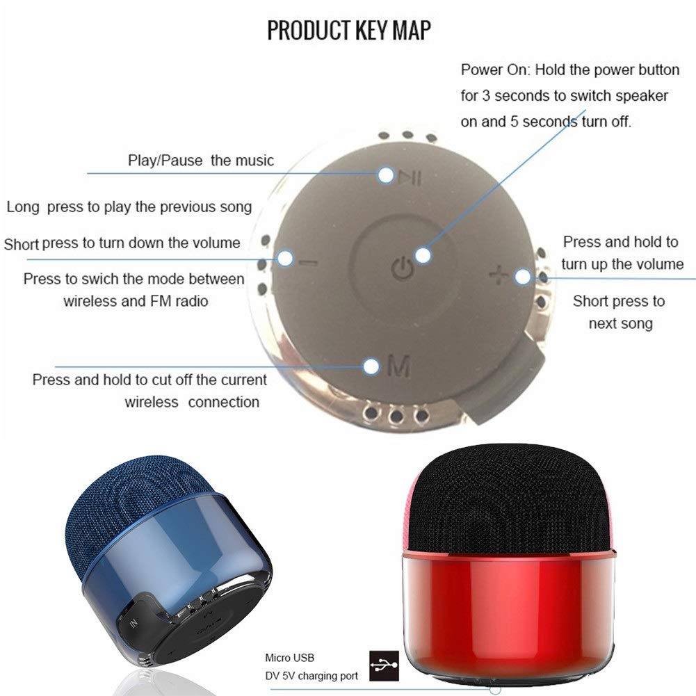 Speaker Bluetooth Waterproof Portatile Mini Panno IP4 Impermeabile Tascabile Mani Libere per la Casa, Campeggio