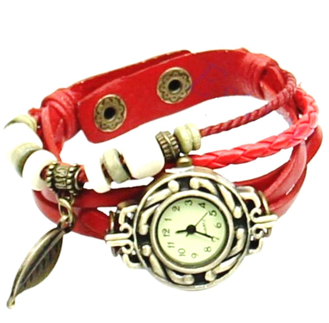 ITHANO - Leather Bracelet Analogue Red Off-White Dial Womens Watch with Leaf- RDLF001 (B07B4DH6DZ) Amazon Price History, Amazon Price Tracker