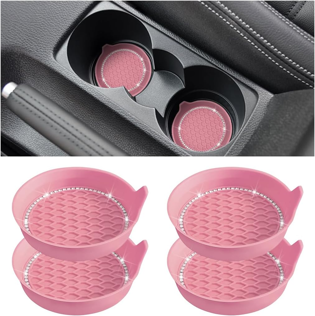 Portavasos para automóvil, paquete de 4 posavasos universales con diamantes de imitación de cristal, tapete de silicona antideslizante a prueba de