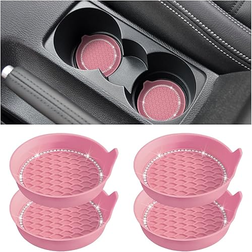 Portavasos para automóvil, paquete de 4 posavasos universales con diamantes de imitación de cristal, tapete de silicona antideslizante a prueba de