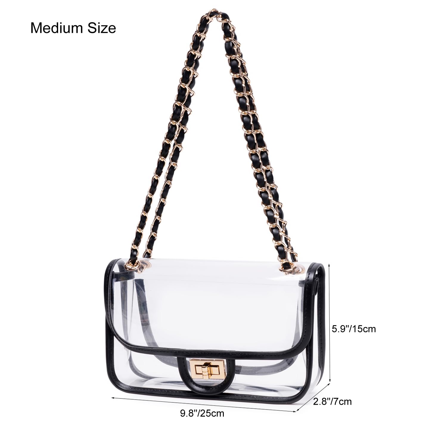 Transparente PVC-Handtasche für Damen, mit Kette, Stadion-zugelassen, durchsichtige Tasche, durchsichtig