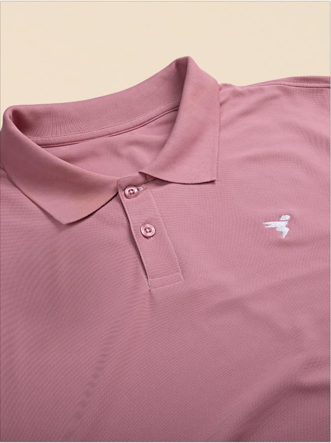 Image of TECHNOSPORT Men's Solid Slim Fit Polo Collar T-Shirt MATPIQ Half Sleeve Button Polyester for Gym Golf Casual Anti Odour UPF50+