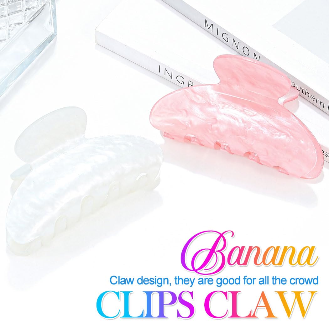 Fashey Acrylic Claw Clip Pink Hair Clips Cute Medium Hair Claws for Thick Hair Accessories for Women (pink+white) - Image 2