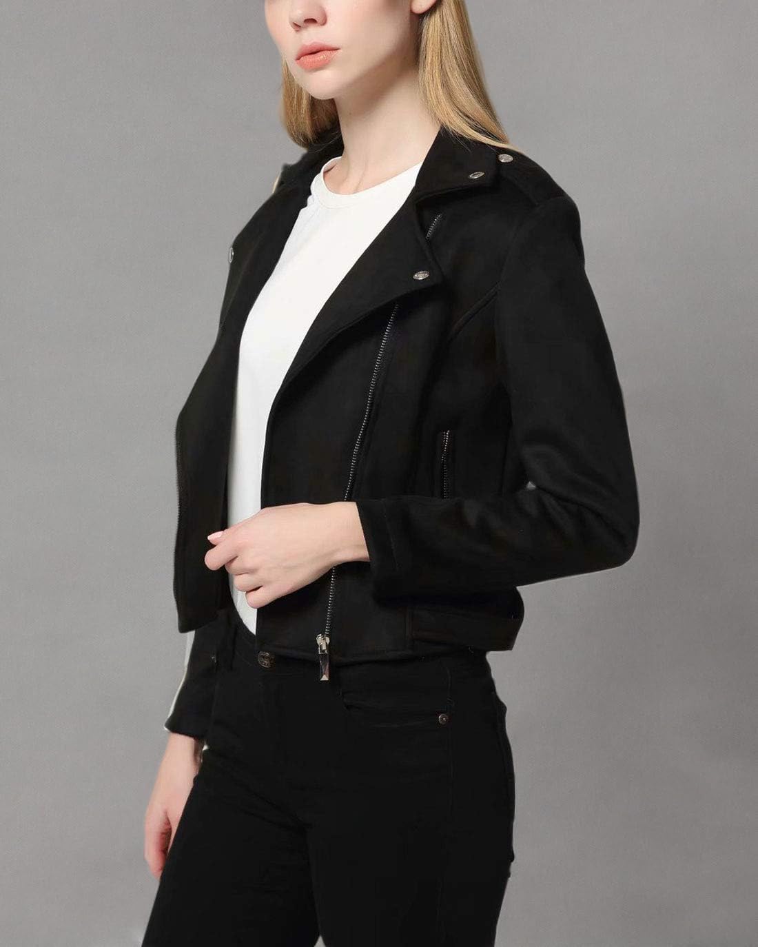 CHARTOU Women's Fall 2023 Fashion Faux Suede Leather Casual Moto Biker Jacket Coats - Image 6