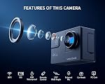 WOLFANG GA300 Action Camera 4K 60FPS 24MP Waterproof 40M Underwater Camera EIS Stabilization WiFi Wide Angle Helmet Camera (External Microphone, Remote Control, 2x1350mAh Batteries and Accessory Kit)