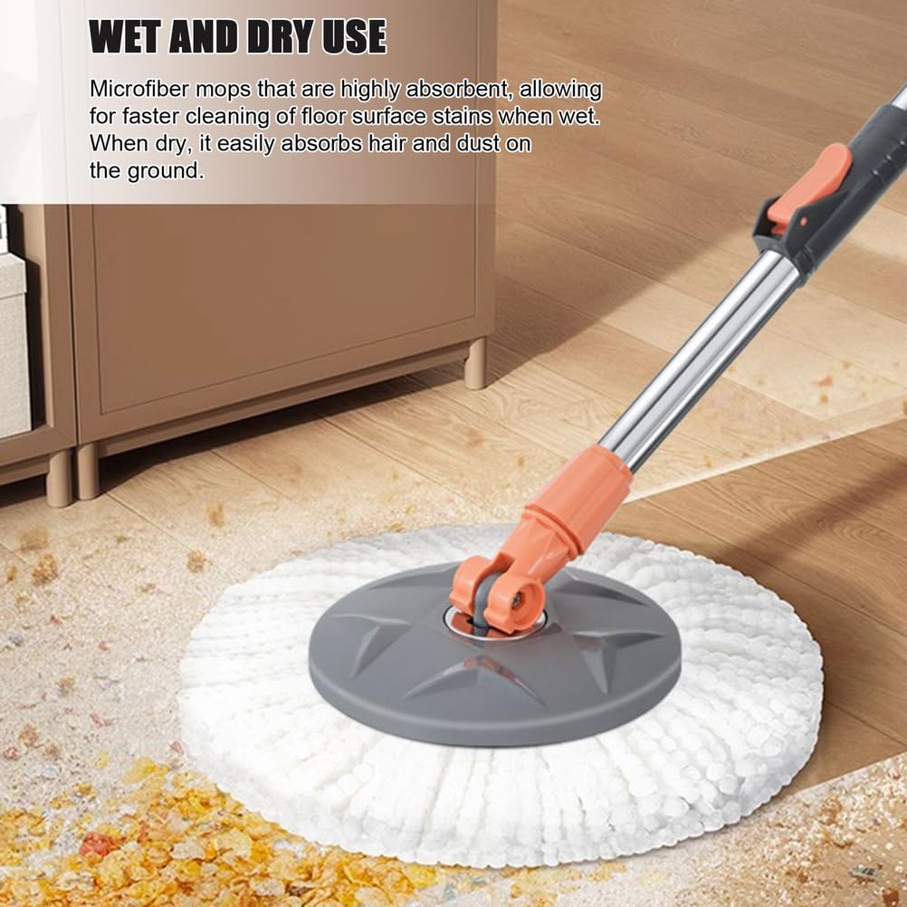 Juego de fregona giratoria y Cubo escurridor Desmontable, Separa Agua Limpia y Sucia, Cabezales giratorios de la fregona de Microfibra de 180° para Madera Dura, laminados y baldosas