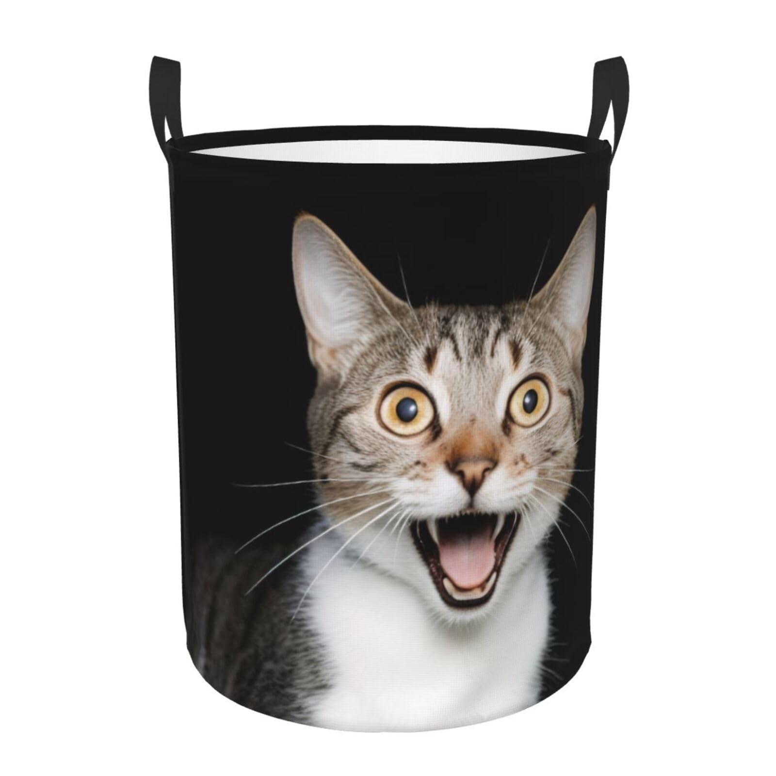 Round Laundry Baskets Cute Cat Laundry Hamper Waterproof Oxford Fabric Dirty Clothes Hampers With Handles, Kids Toy Storage, Collapsible Nursery Basket, For Bedrooms Bath