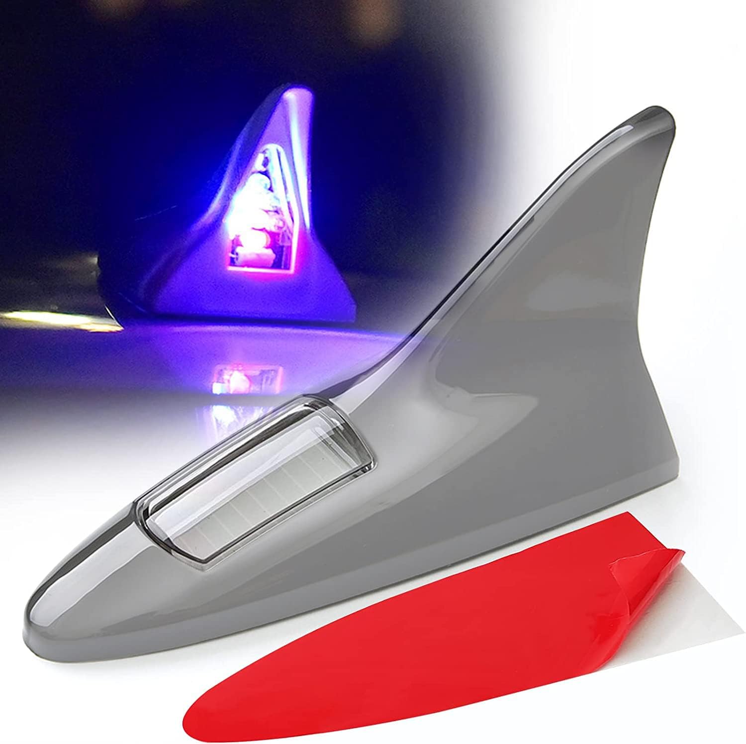 Ritmo Solar Shark Fin Warning Light, Decoration Roof Antennas, Anti Collision, Anti-Tailing, Solar Power 4 Colorf Trim Shark Fin Light (Grey)