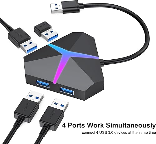 Miniatura 3 de Hub de puerto USB múltiple, transferencia de datos de alta velocidad de 5 Gbps USB 3.0, adaptador multipuerto expansor de 4 puertos, extensor de