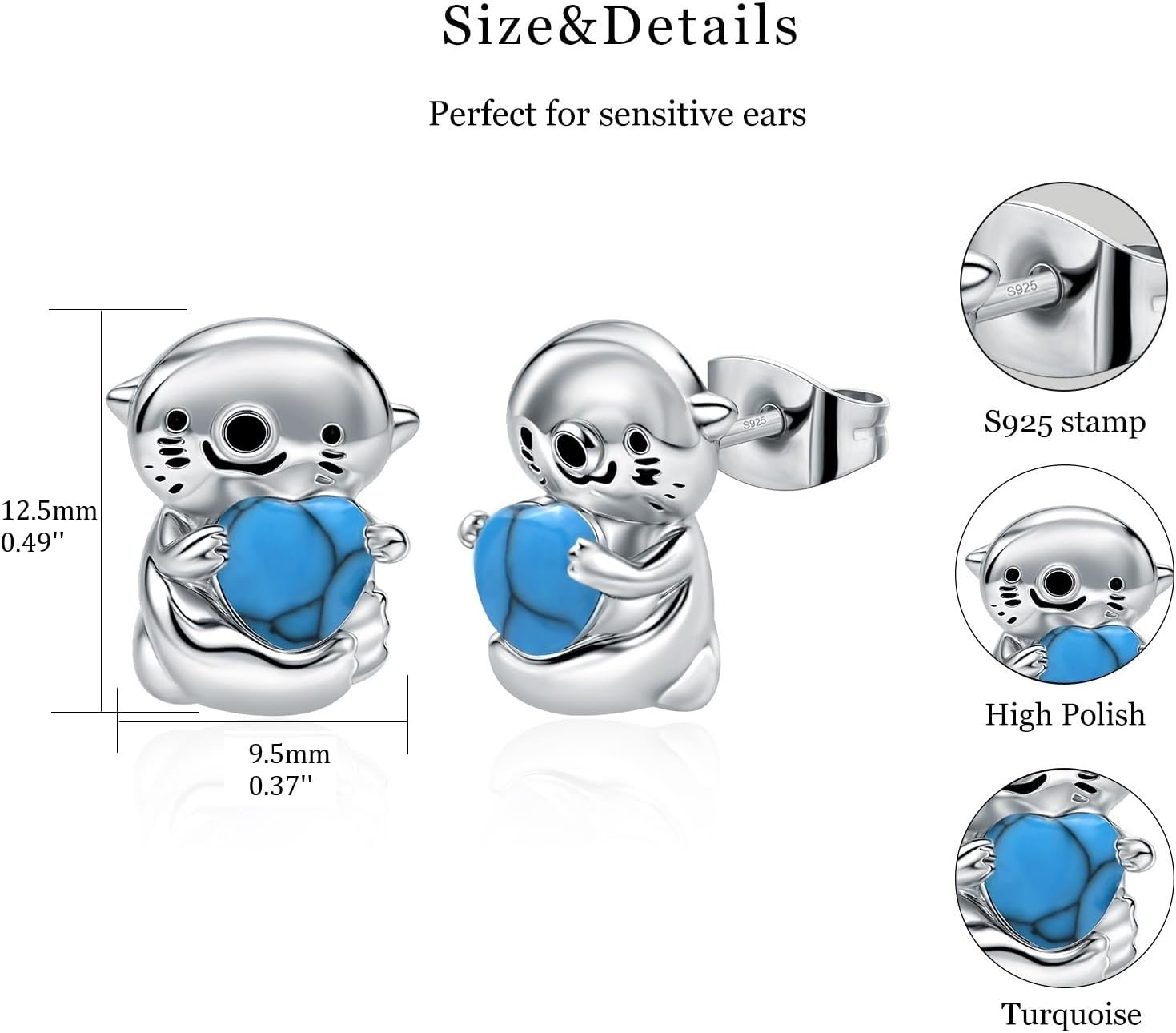 Hypoallergenic Otter Earrings for Women 925 Sterling Silver Sea Otter Studs Earrings Otter Jewelry Birthday Gifts for Women Mother Wife Girlfriend - Image 5