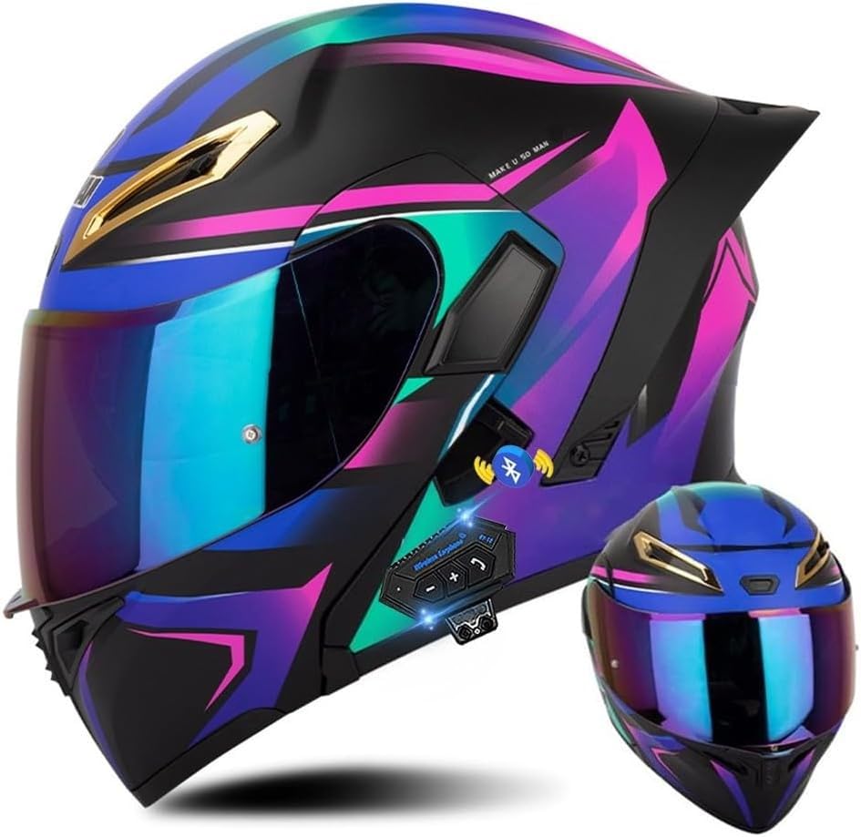 Casque modulable avec Bluetooth intégré violet pour scooter et moto ECE