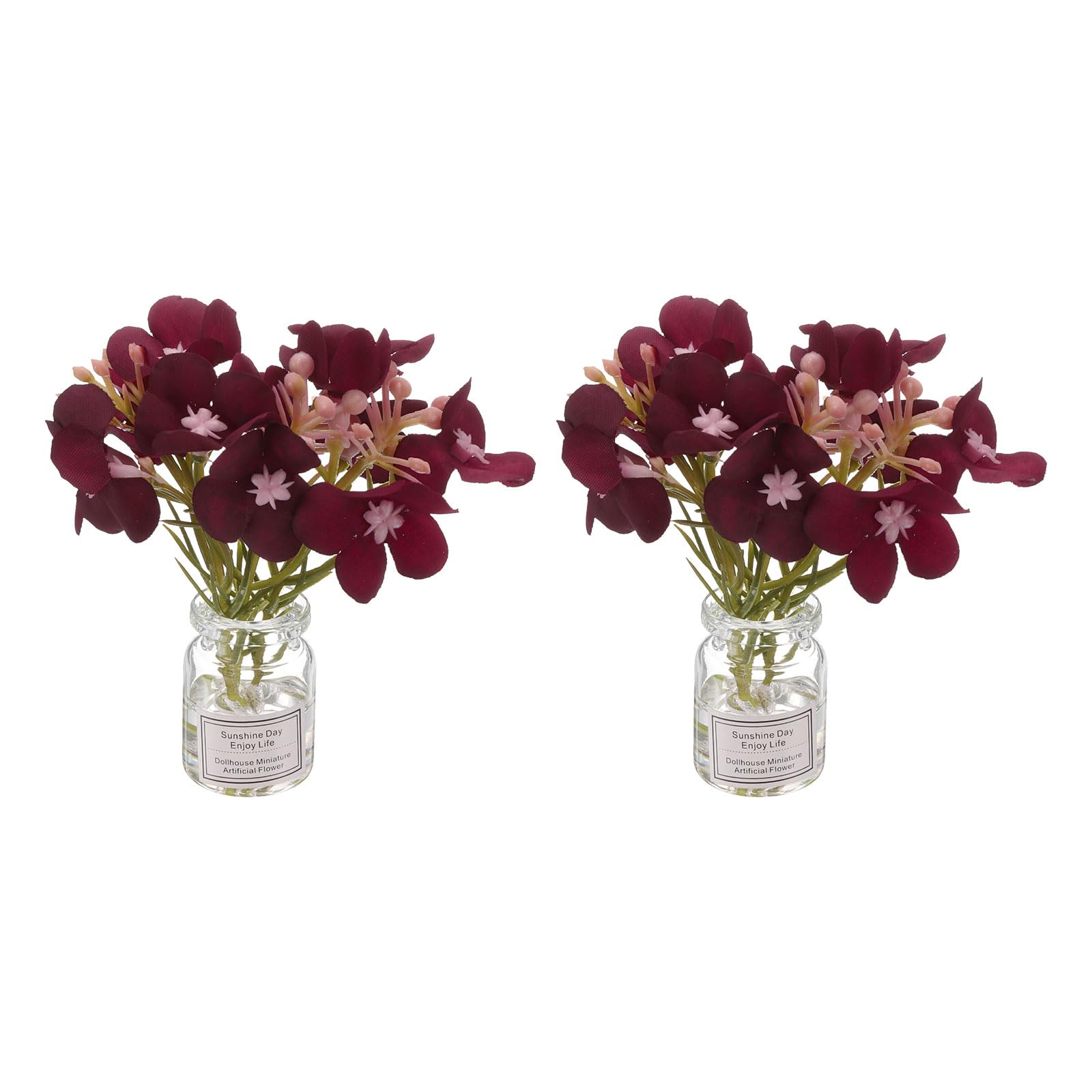 CoCud Mini Flowers Dollhouse in Vase, Silk Plastic Miniature Dollhouse Accessories with Tiny Flower Burgundy - (Applications: for 1:12 1:8 or 1:6 Scale Fairy Micro House) 2-Pieces