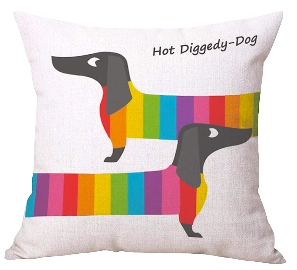 The Beach Stop Sausage Dog White Decorative Rainbow Dachshund Dog Scatter Cushion Cover | Home Decor Gift Idea | 45X45cm 18X18” |