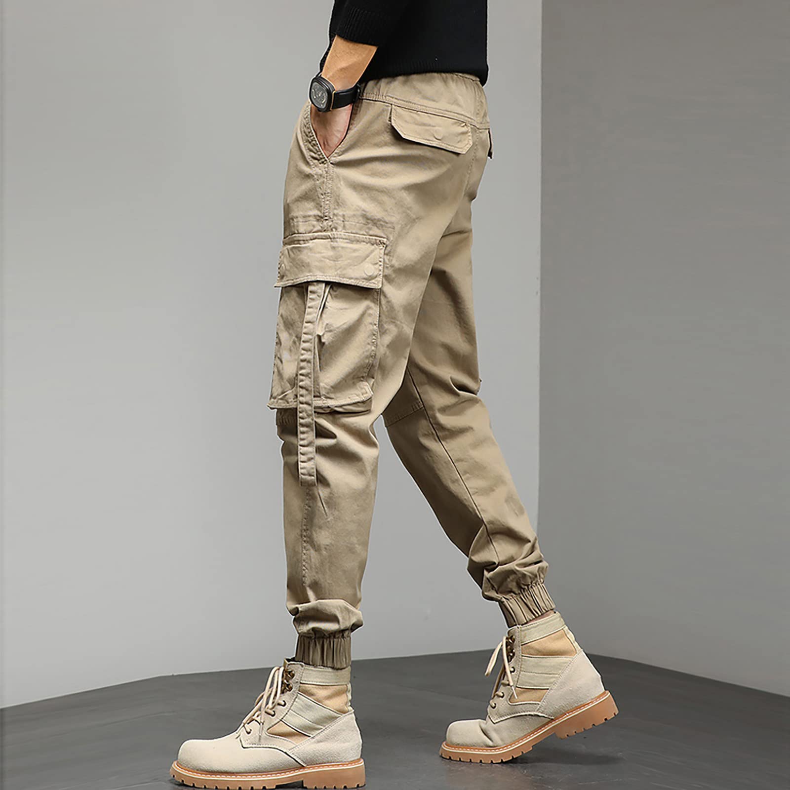 Pantalones cargo para hombre, cintura elástica, pantalones con puños para hombre, pantalones holgados de talla grande, pantalones de trabajo al aire libre, pantalones de trabajo al aire libre