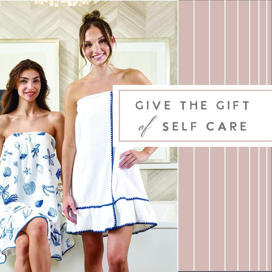 Image of Bella Sleep + Spa Ultra Soft Plush Luxury Spa Shower Bath Towel Wrap with Adjustable Closure, One Size, Coastal Sea Shells