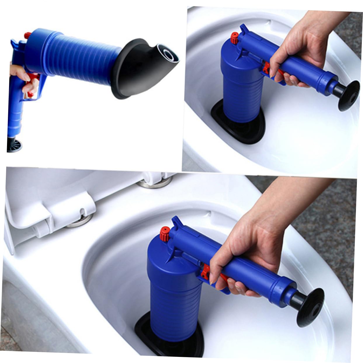 Desatascador de Inodoro Aire a Presión, 4 Ventosas, Azul