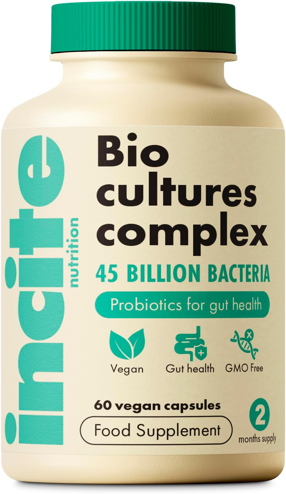 – Bio Cultures Complex 45 Billion CFU. 1 Month Supply of Prebiotics and Probiotics. 15 Bacterial Strains + Inulin for Digestive Support and Gut Health. Suitable for Vegetarians & Vegans
