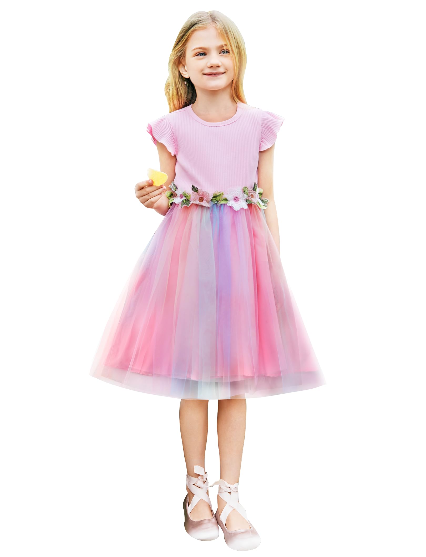 PATPAT Mädchen Kleid Festlich, Ärmellos Mädchen Tüll Prinzessin Partykleid Blumenstickerei, Ballkleid Tutu Kleid für Hochzeit, Geburtstag, Fest, Taufe, Bankett, Feiertag, Gr.92-140