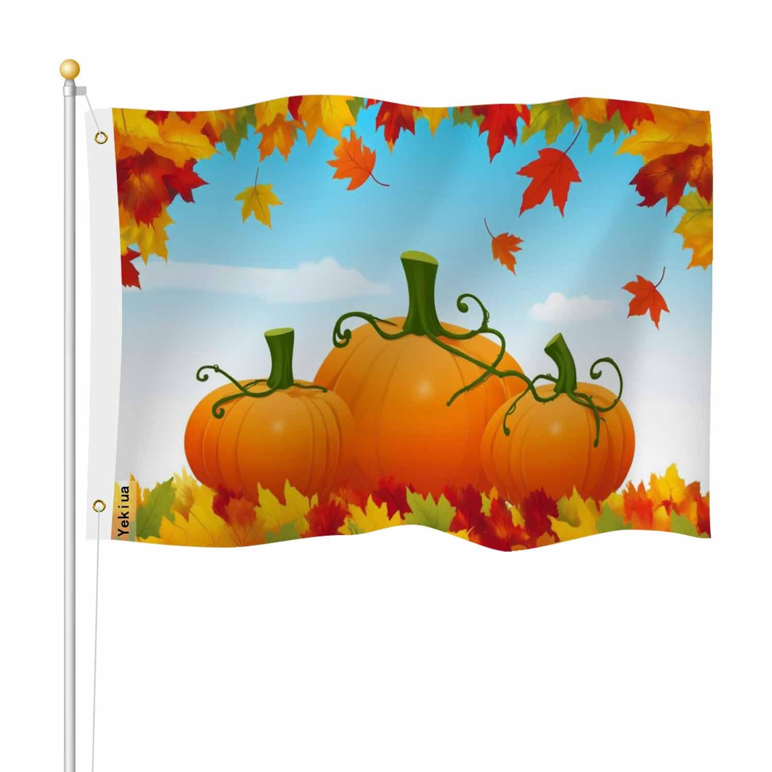 Yekiua Pumpkin Flag 3X5 Ft Outdoor Harvest Autumn Maple Leaves Fall Premium Strongest Longest Lasting Flag Vivid Color With Brass Grommets