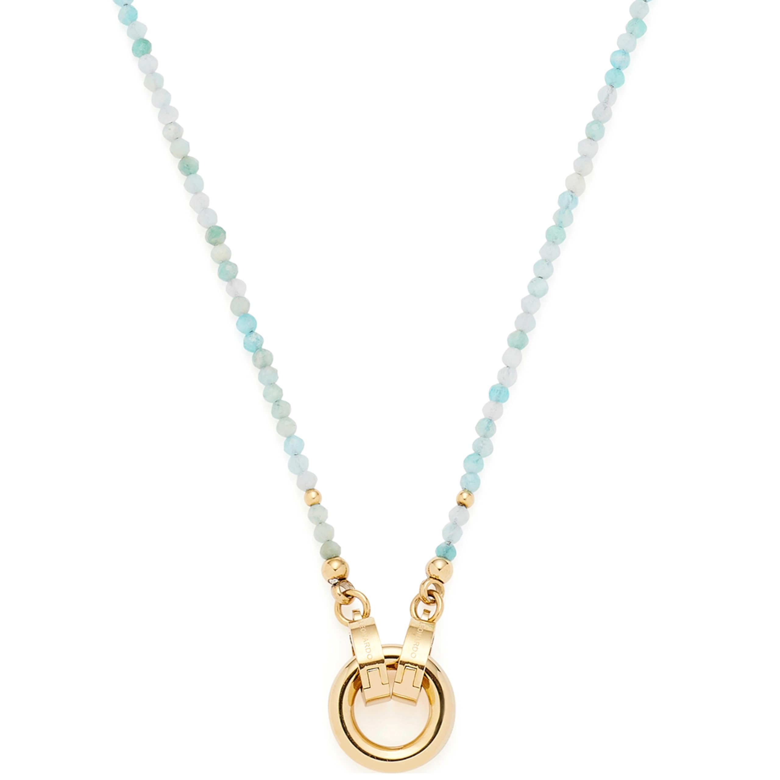 JEWELS BY LEONARDO Halskette Clip & Mix Pippa • zarte Kette aus goldfarbenem Edelstahl • natürliche Amazonit-Perlen • Ring zum Anhängen von Charms • 70 cm Länge • Geschenk Damen • 023748