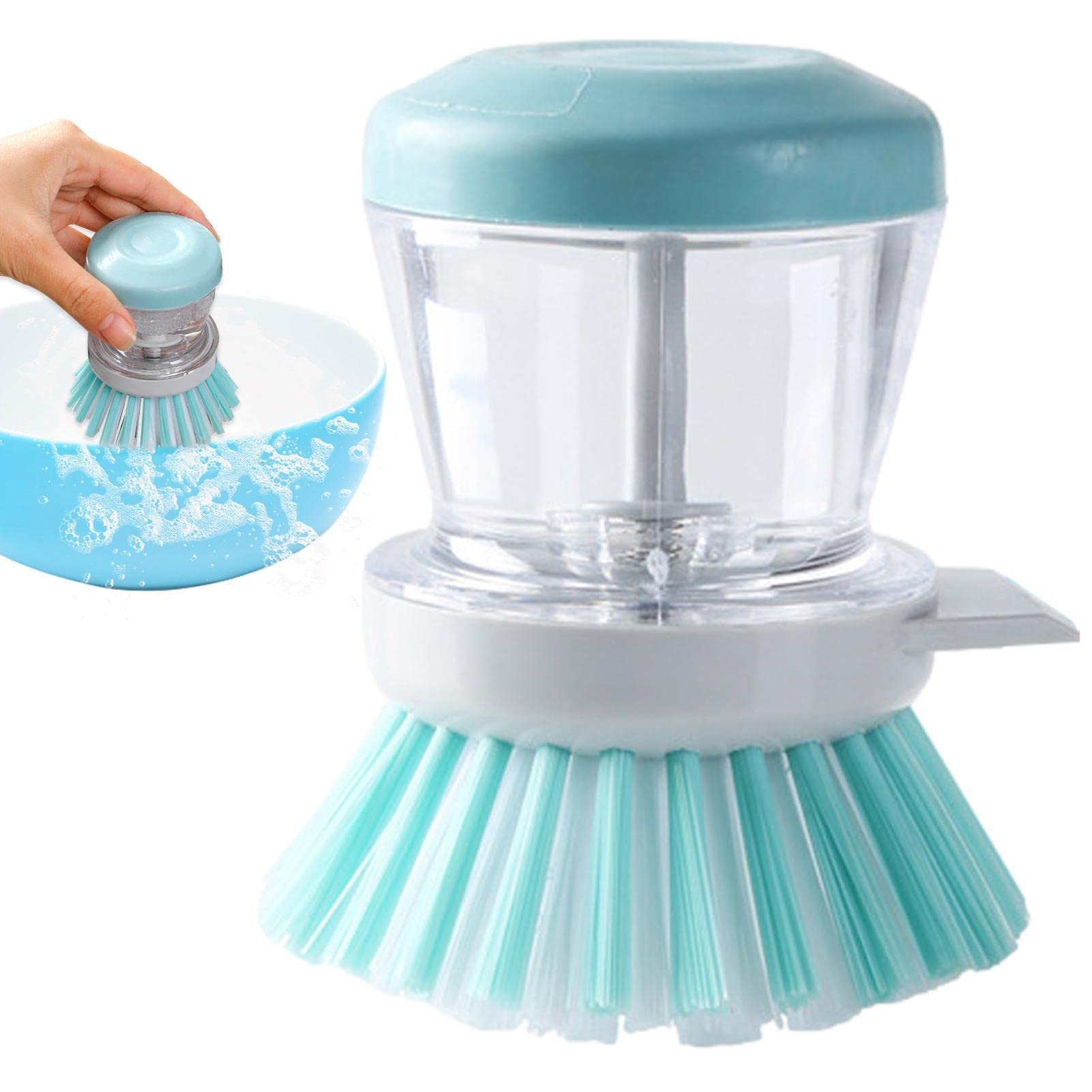 LUNCHS Pennello Per Palmo Per Erogazione Di Sapone, Spazzola Per Piatti Con 2 Testine Di Ricambio, Per La Pulizia Del Lavello Della Cucina, Delle Pentole, Delle Pentole (Color : Verde