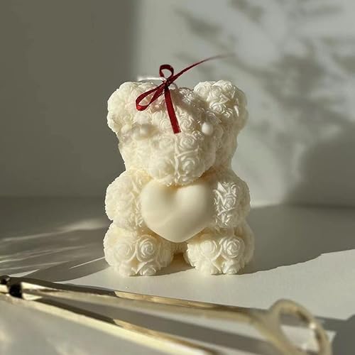 Miniatura 6 de TOPYS Paquete de 2 moldes de vela de oso de rosas 3D moldes de silicona para el día de San Valentín pinte tu propio corazón o lazo de vela de oso de