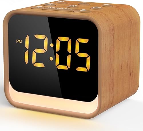 Housbay Reloj despertador de madera con máquina de sonido para dormitorios, suave despertador con canto de pájaros, ruido blanco para dormir,