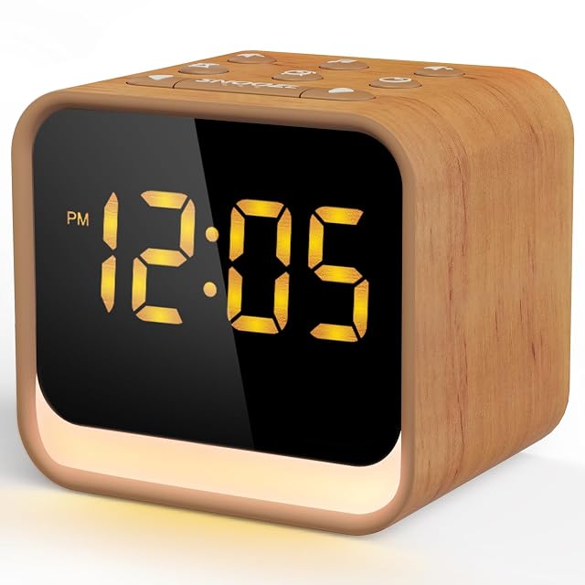 Housbay Wooden Sound Machine Alarm Clock for Bedrooms - Gentle Wake-Up with Birdsong White Noise for Sleeping Small