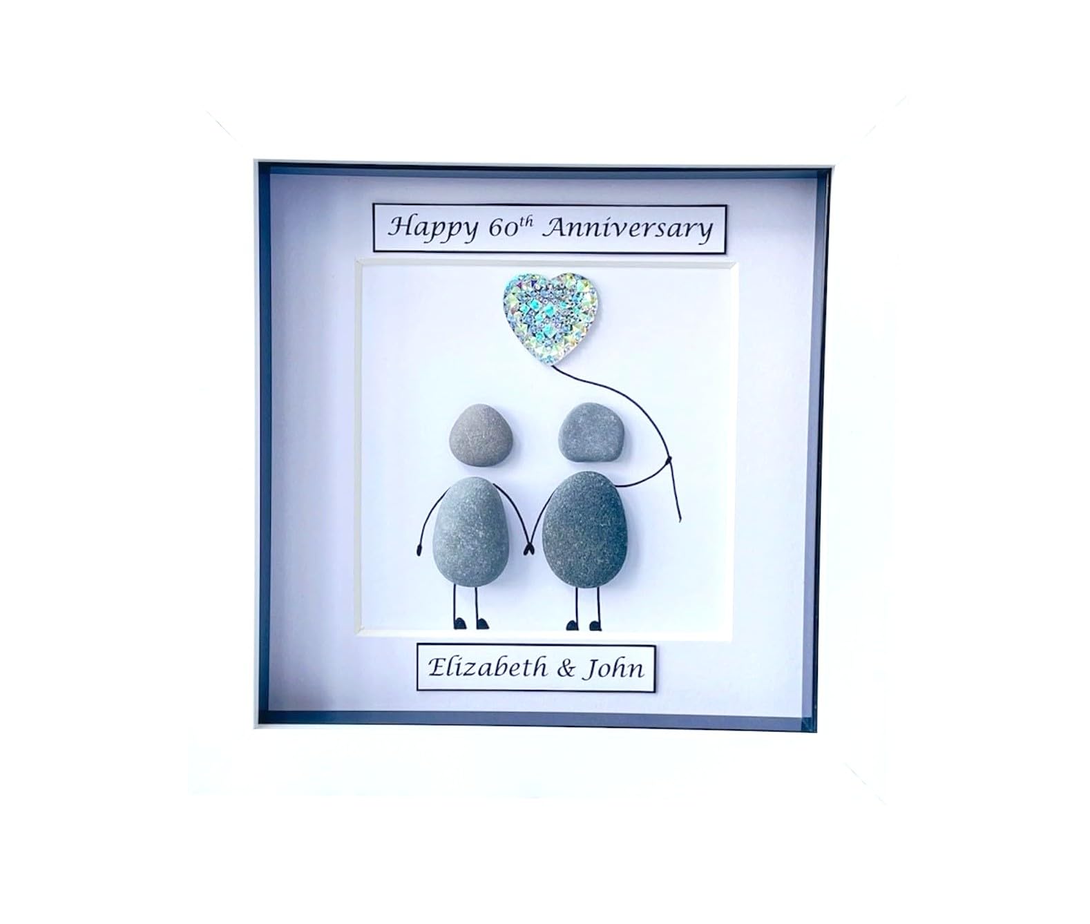 60th Anniversary, Personalised 60th Wedding Anniversary Gifts, Diamond Anniversary Gifts, Anniversary Gifts for Husband Wife Parents Grandparents, Mr and Mrs Gifts Pebble Art Keepsake Married Frame โ image 1