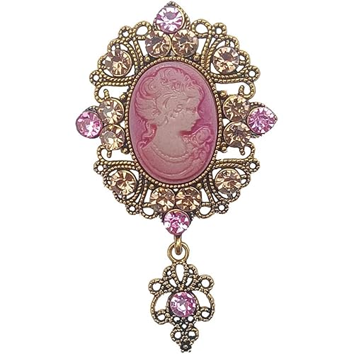 Dreuyet Victorian Cameo Brooch Pin for Women Vintage Elegant Beauty Portrait Lady Crystal Brooch Pins Rhinestone Cloth Dress Accessories Jewelry