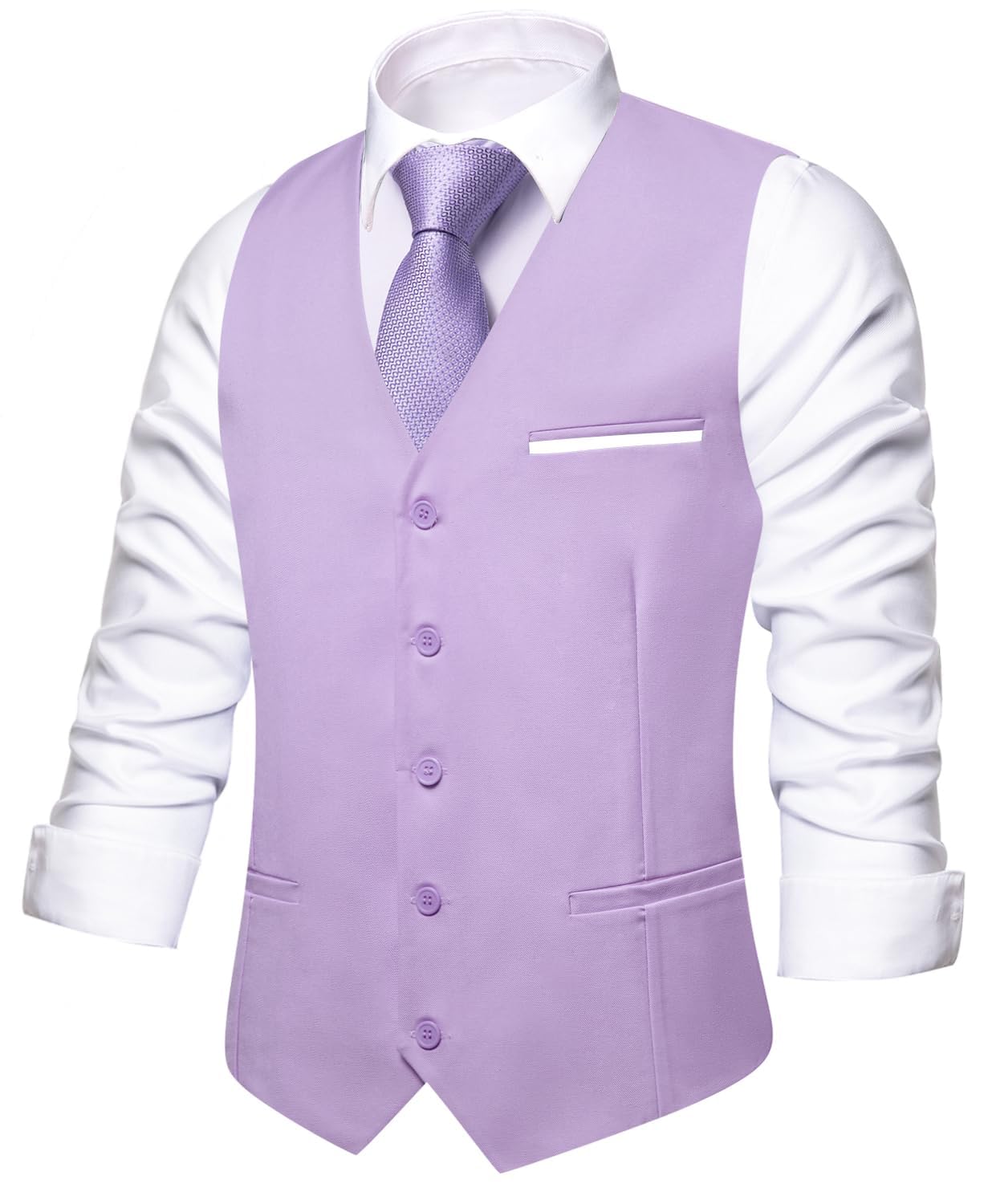 Hi-Tie Men's Formal Suit Vest Solid Fit Vest for Men 3 Pockets V Neck Waistcoat Business Wedding Casual