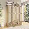 Homsee4doorwardrobearmoireclosetbedroomcabinetarmoirewithrattandoors5drawers2hangingbarsshelveslightbrown  Urban Country Home Decor Homsee 4 door wardrobe armoire closet bedroom cabinet armoire with rattan doors 5 drawers 2 hanging bars shelves light brown  urban country home decor