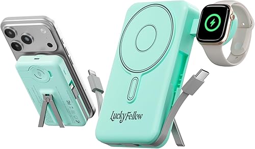 Miniatura 14 de Cargador portátil magnético con cables integrados, estación de carga inalámbrica de carga rápida de 10000 mAh, batería externa, tamaño de bolsillo