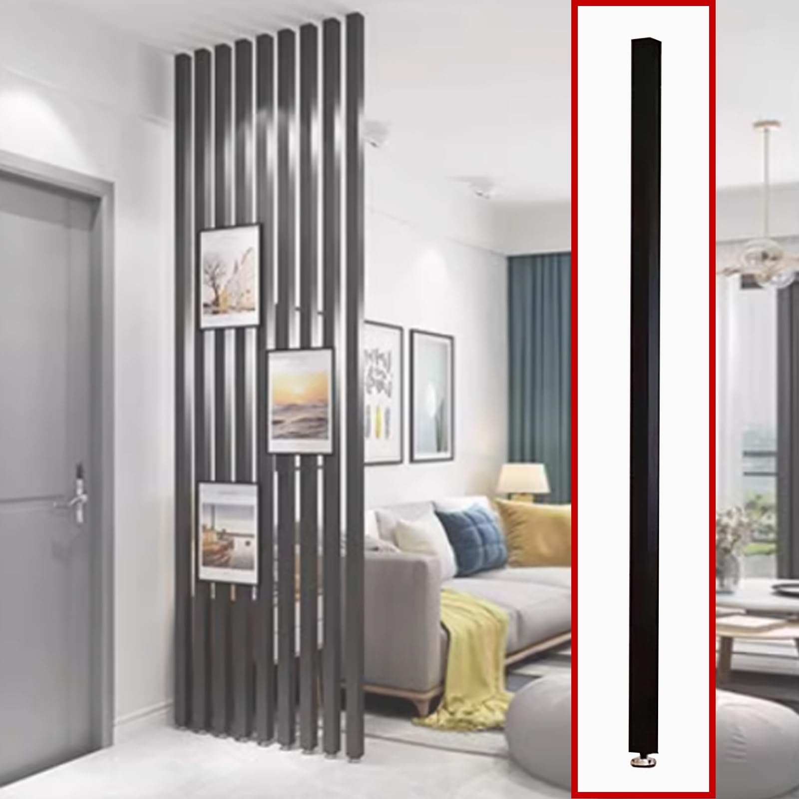 Séparateur d'espace en aluminium avec lattes métalliques réglables pour escalier
