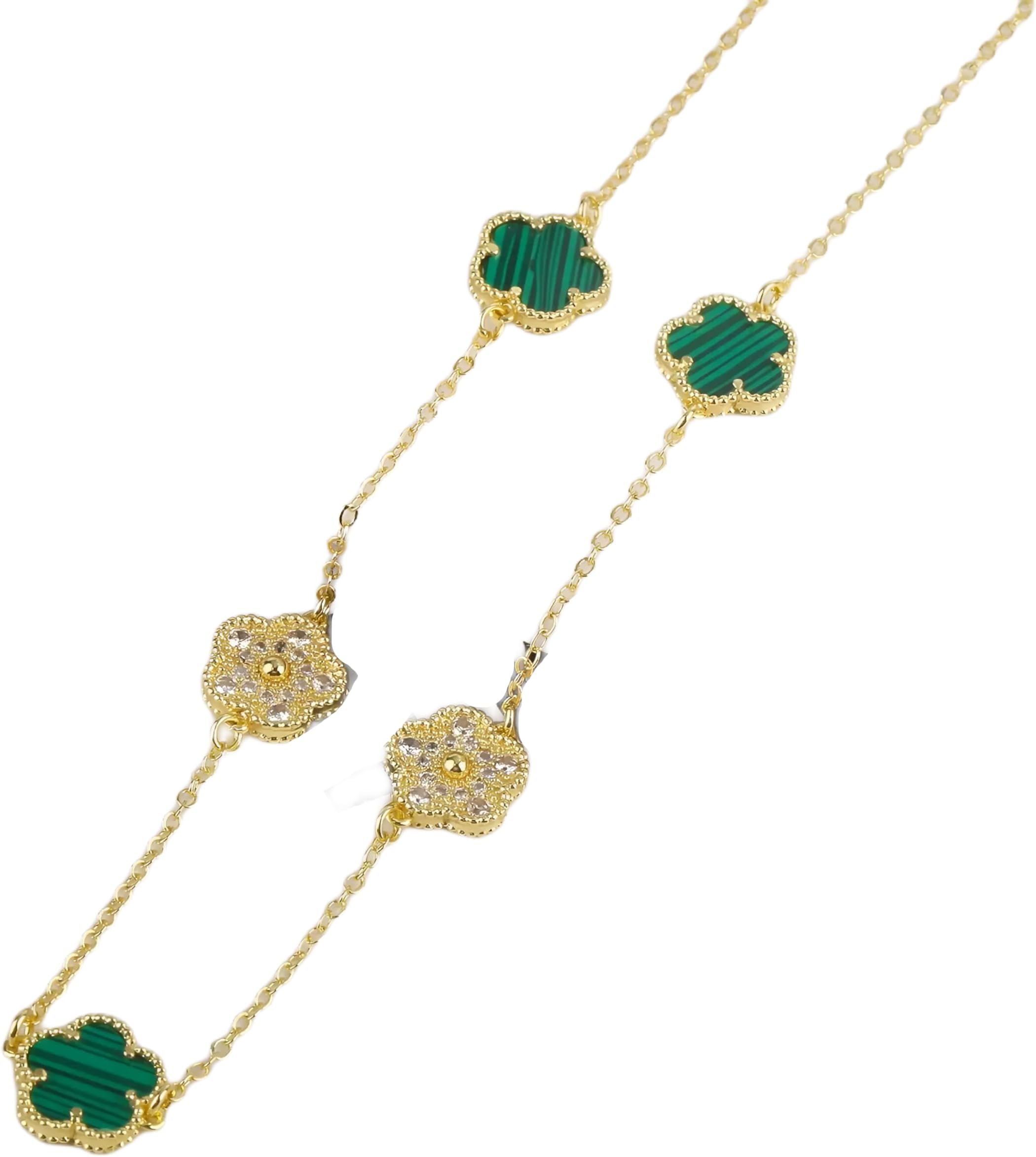 Inlaid Plum Blossom Jewelry Set Bracelet/Necklace Women's Jewelry Five Leaf Flower Clover-K09