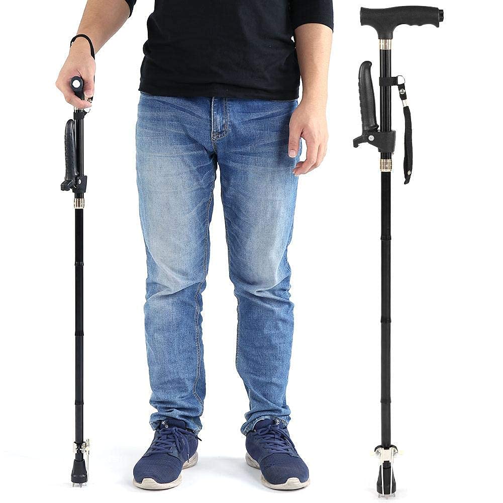Andadores para Personas Mayores Bastón Plegable, Bastón Plegable Muleta para Bastón Ciego con Guía para Bastón Plegable para Personas Mayores En Aleación De Aluminio con Luz LED Andador Andador,