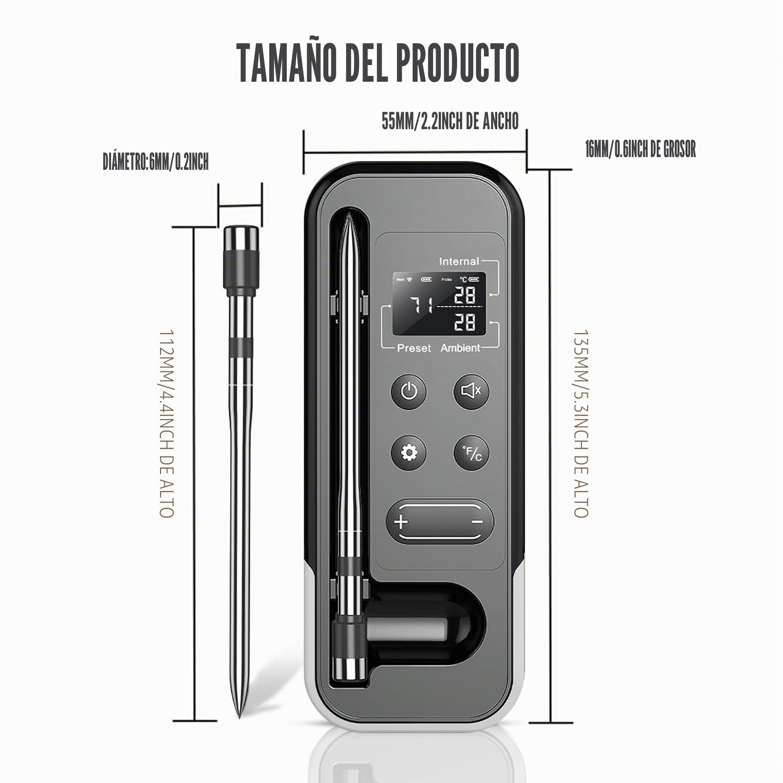 ANTELA Termómetro de Cocina Inteligente con Pantalla LCD AnfitriónLecturas Rápidas y PrecisasTermómetro de Carne Inalámbrico con Conexión APP