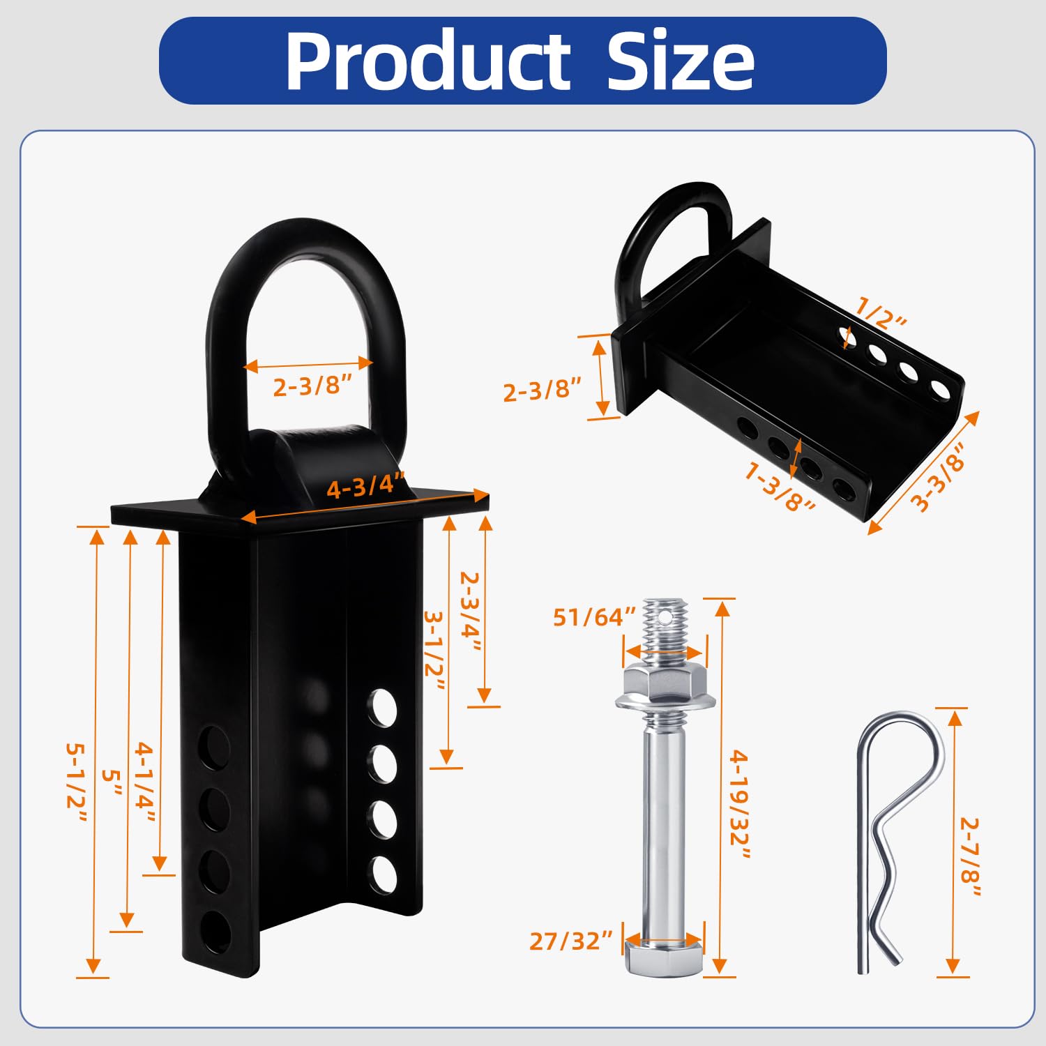 4 ganci regolabili resistenti con anello a D per ancoraggio con perno di traino da 1,27 cm, adatti per camion a pianale e rimorchi con tasche standard da 5,1 x 10,2 cm, 7348 kg