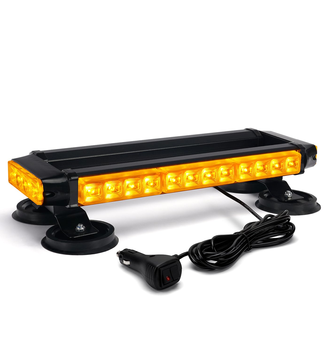 Xprite Amber 32 LED Strobe Flashing Light Bar, 21 Flash Modes 14.5 Inch Emergency Hazard Warning Beacon Lights with Magnetic Base for Tow Vehicles Trucks Car Trailer Tractor Snow Plow Roof Safety