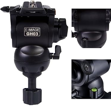 E-Image 2 Stage Aluminum Video Tripod w/GH03 Fluid Pan/Tilt Video Head, Maximum Height: 66.5, 75mm Bowl, Variable Tilt/Drag, 11lb Capacity (EG03A2) - Black
