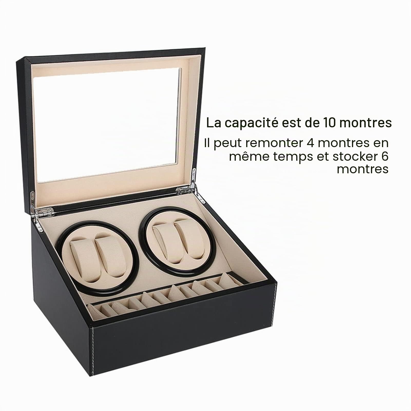 Greensen Coffret Remontoir Automatique pour Montres – Boîtier de Rangement avec Support Tournant Silencieux pour 4 à 6 Montres, Design Noir Élégant et Compact