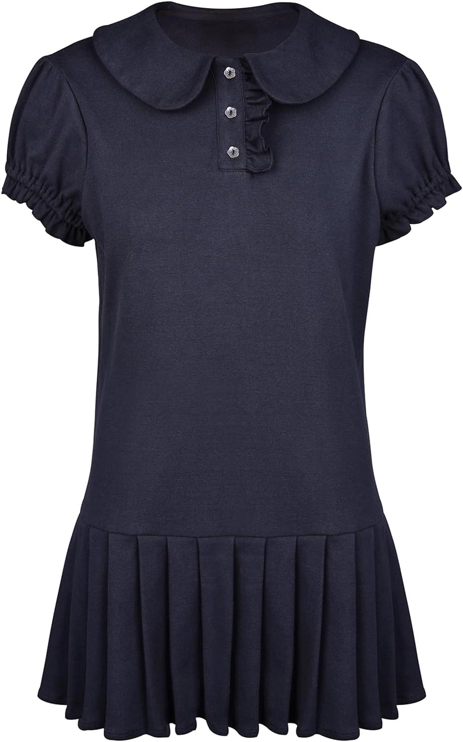 HOULENGS Women's Summer Short Puff Sleeve Pleated Mini Dress Casual Polo Collar Button Down A-line Flowy Short Dress