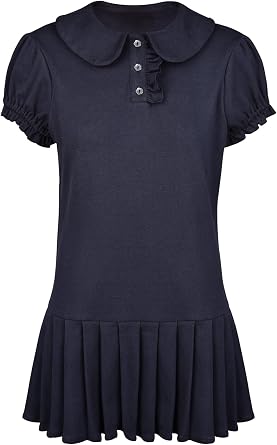 HOULENGS Womens Summer Short Puff Sleeve Pleated Mini Dress Casual Polo Collar Button Down A-line Flowy Short Dress