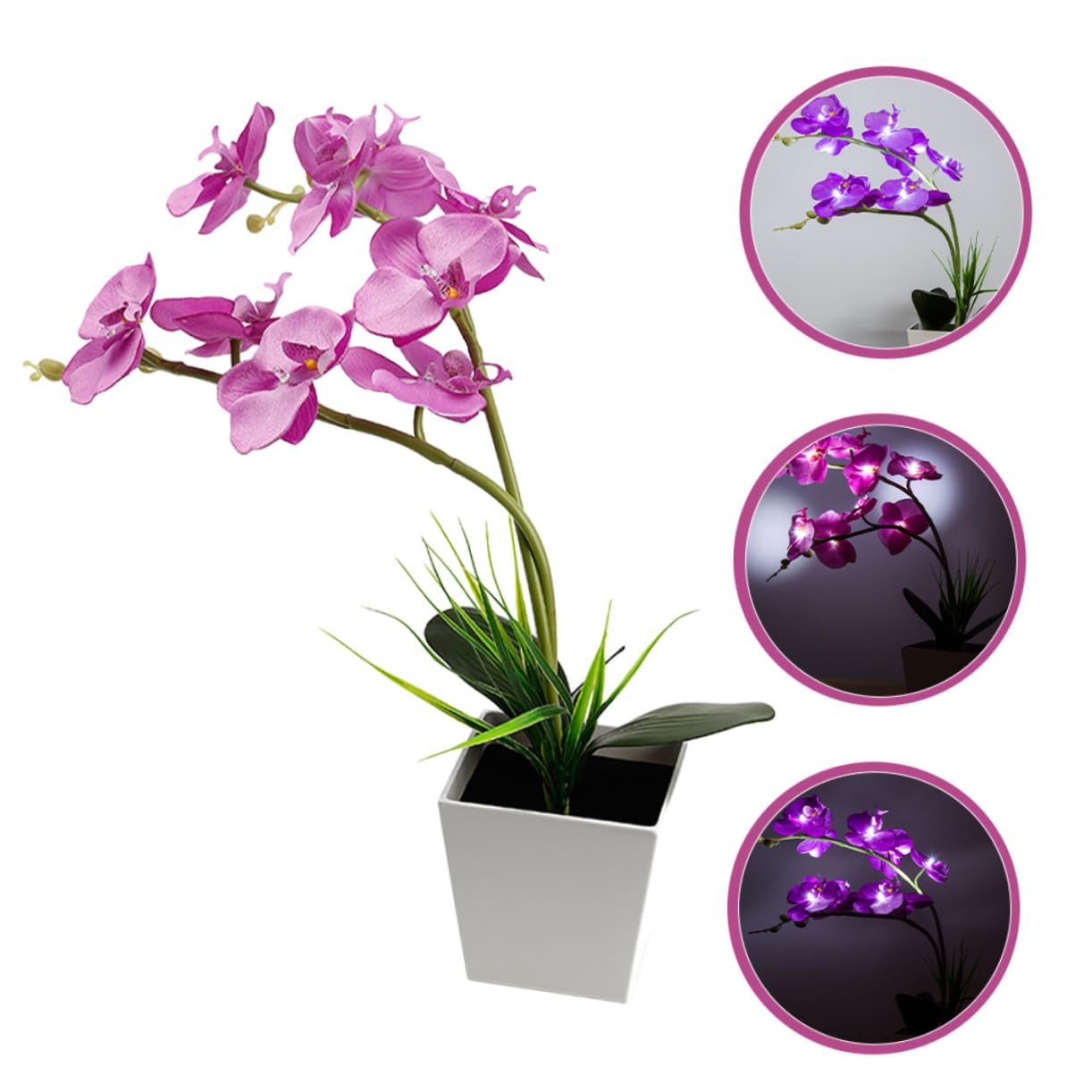 ULTECHNOVO LED Orchideen Tischlampe mit 9 LEDs Faltbare Zweige aus Kunststoff und Seidenstoff Dekoratives Licht für Wohnzimmer und Shops