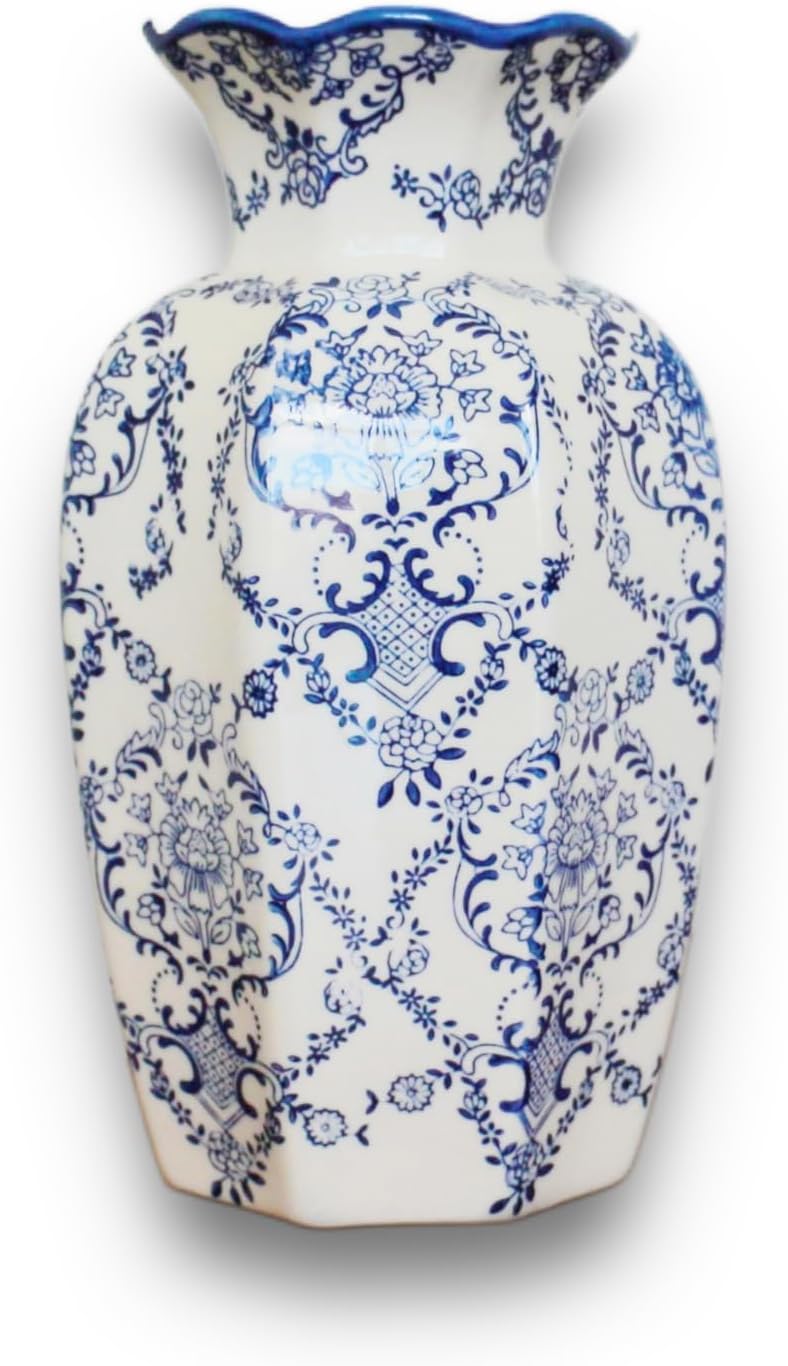 Chinoiserie Vase,Vintage Blue and White Ceramic Vases,Chinoiserie Floral Vase for Living Room, Bookshelf, Office,Home Decors,Grand Millennial Decor Willow Flower Vases Decor (Large Size)