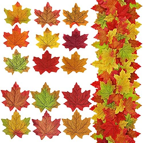Supla 375 Pcs 2 Sizes 9 Colors Silk Artificial Autumn Maple Leaves Fake Fall Leaves